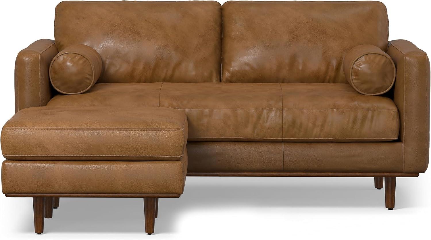 Simpli Home Morrison  Sofa and Ottoman Set in Genuine Leather