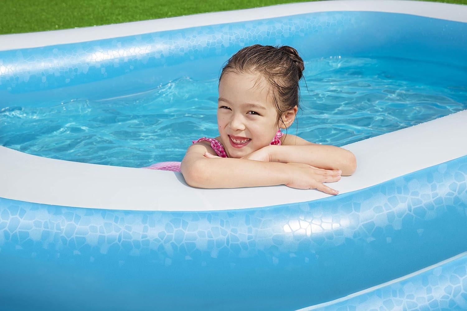 Blue and White Vinyl Rectangular Inflatable Pool