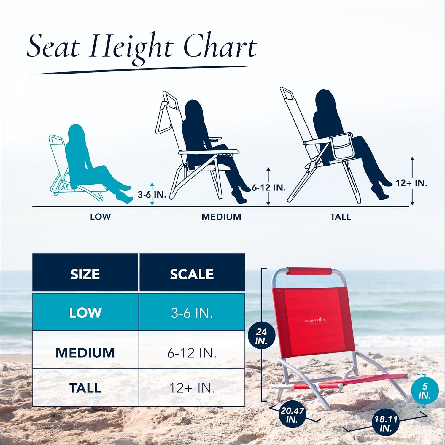 Caribbean Joe Low Steel Outdoor Portable Beach Chair - Red