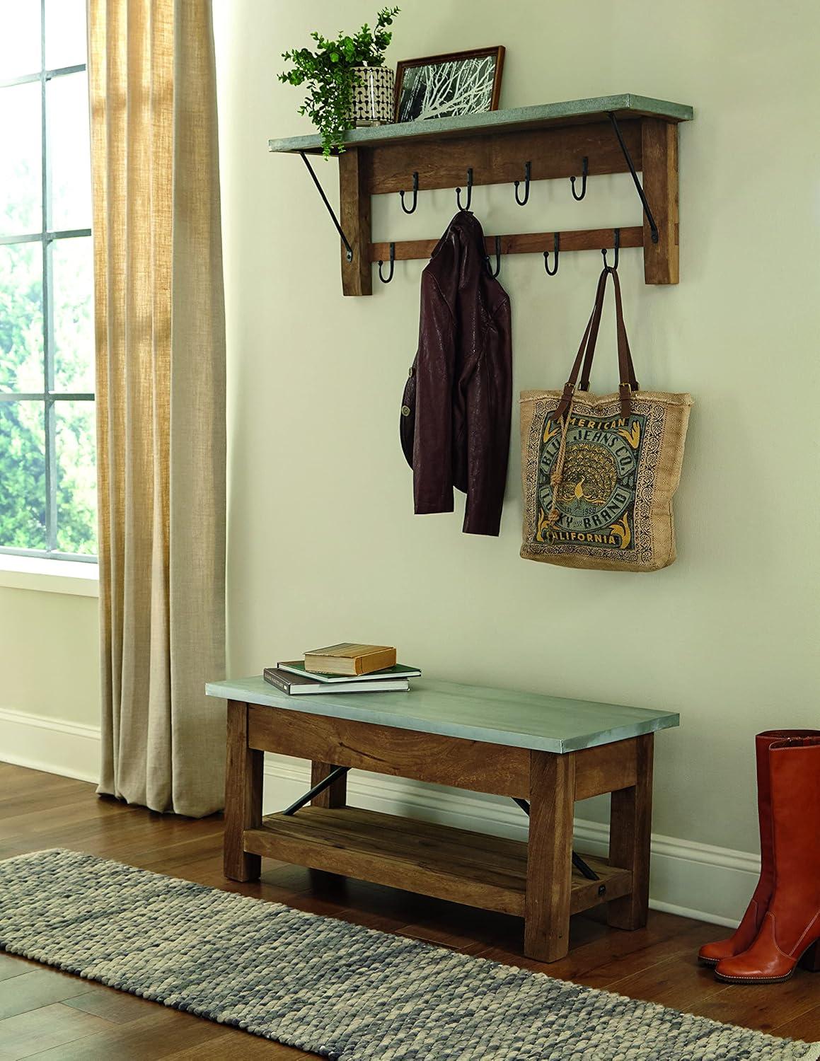 Alaterre Furniture Millwork Bench with Shelf Wood and Zinc Silver/Light Amber: Mid-Century Modern, 300 lbs Capacity