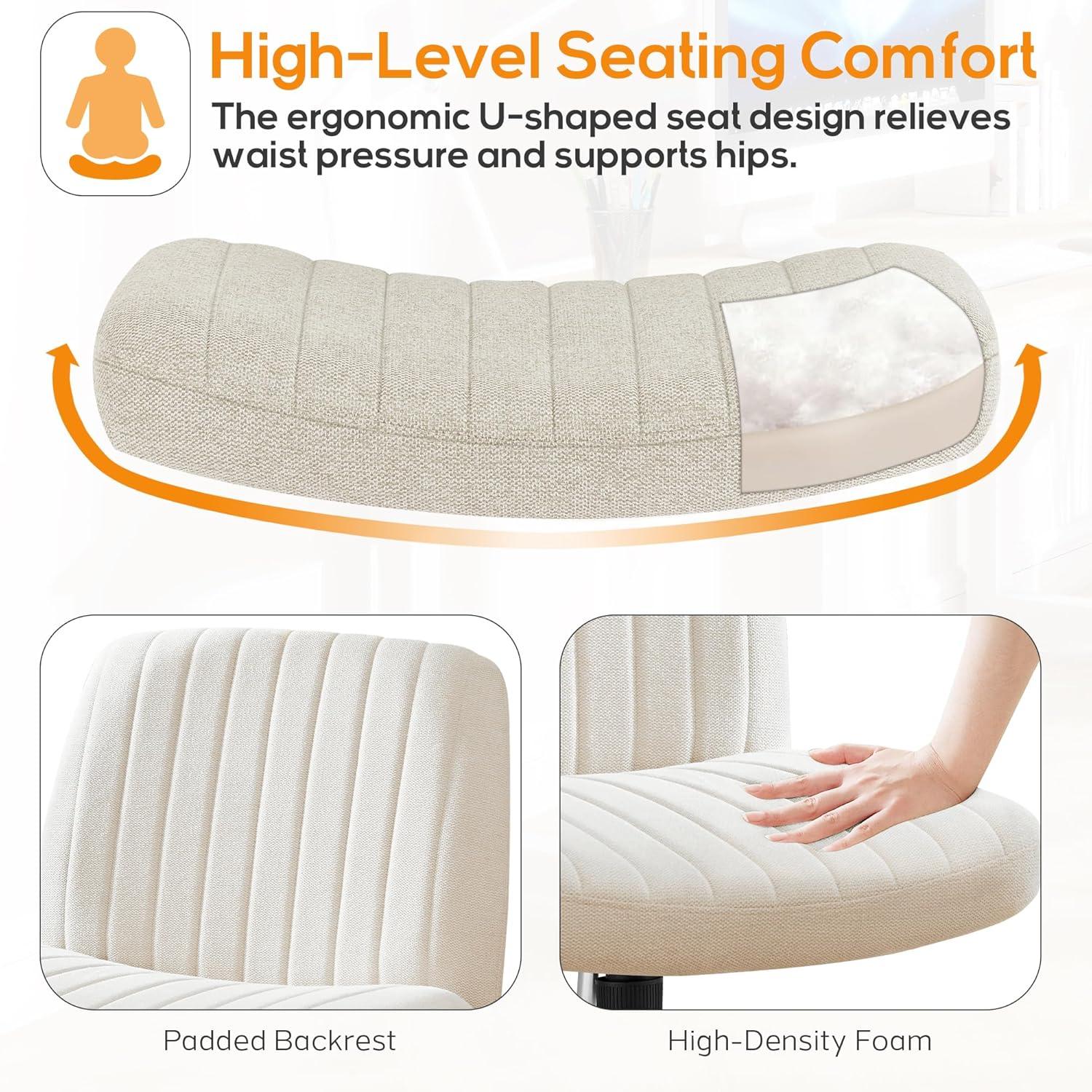 MYPOWR Criss Cross Chair Legged Office Wide Comfy Desk Seat, No Wheels Armless Computer Task Seating, Swivel Vanity Home Height Adjustable