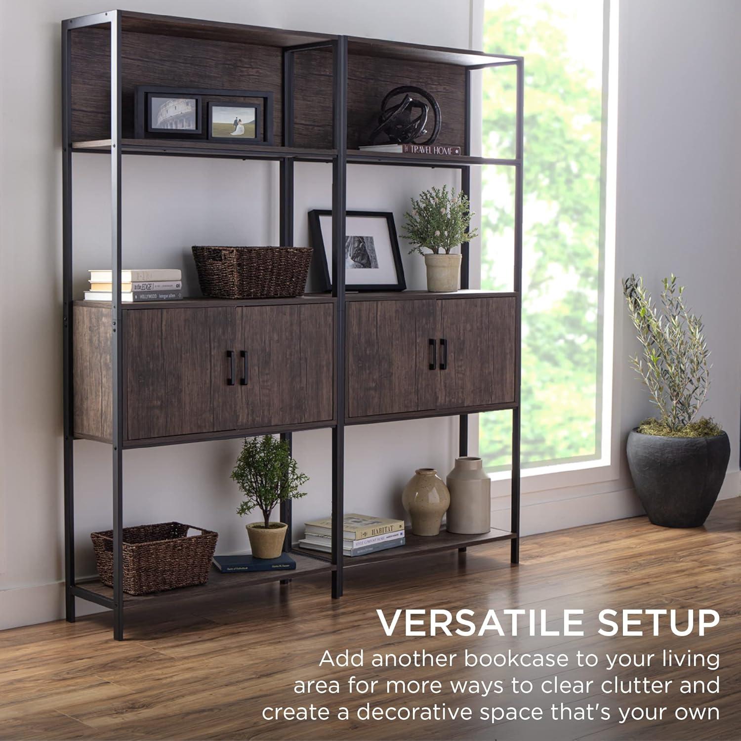 Best Choice Products Storage Bookshelf for Living Room, Walkway w/ Enclosed Cabinet, Elevated Design - Light Oak
