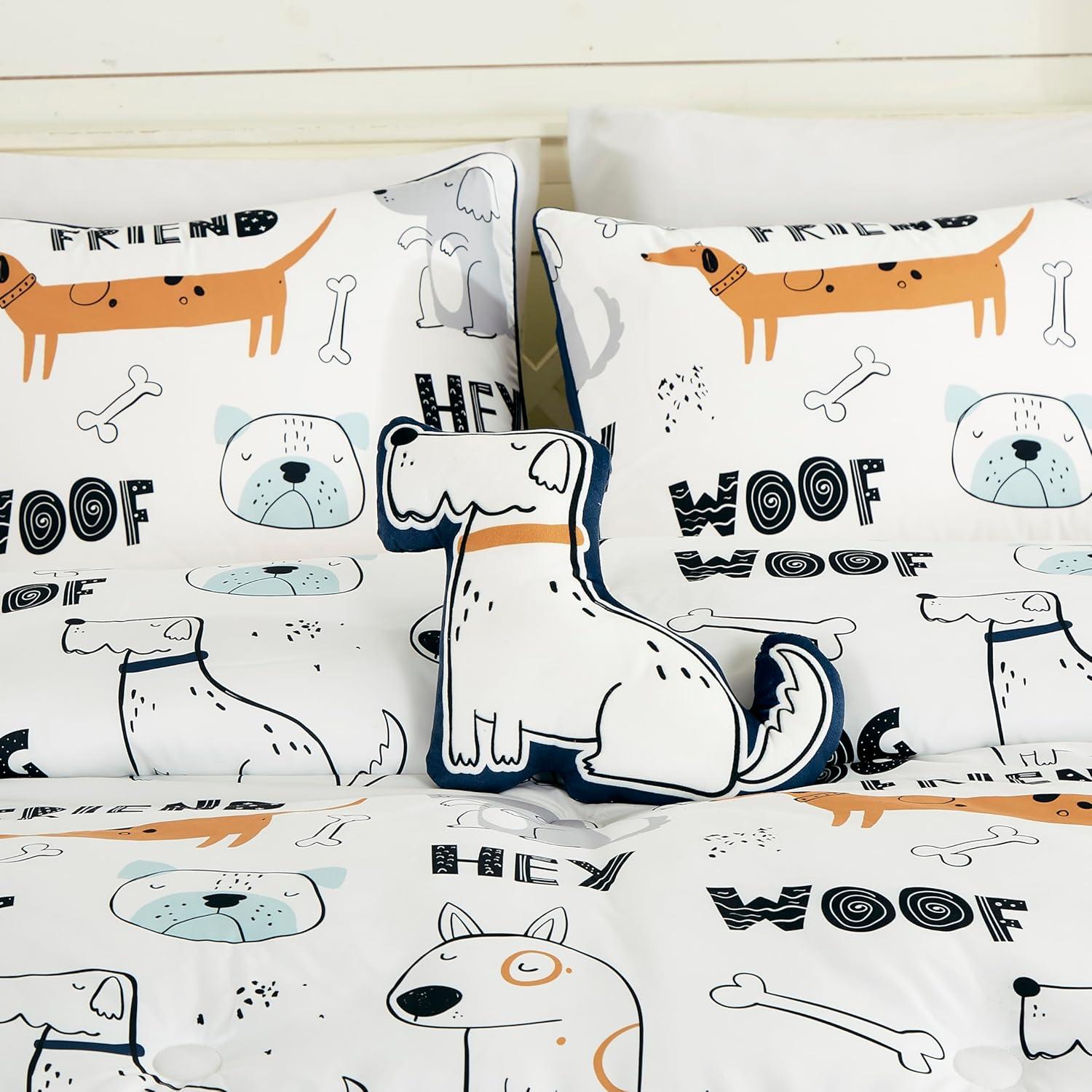 Chezmoi Collection Cartoon Dogs Kids Comforter Set w/Dog Throw Pillow