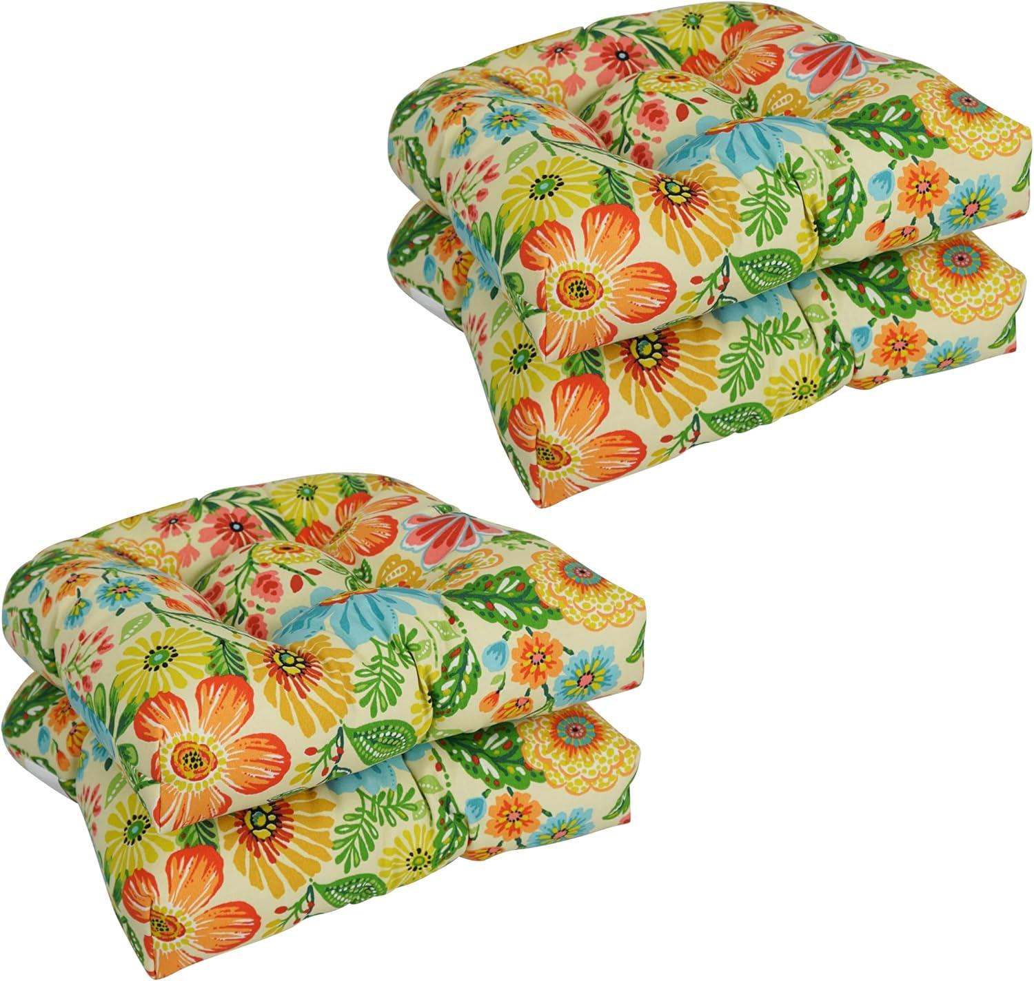 Colorful Floral Polyester Tufted Dining Chair Cushions, 19" x 19" Set of 4