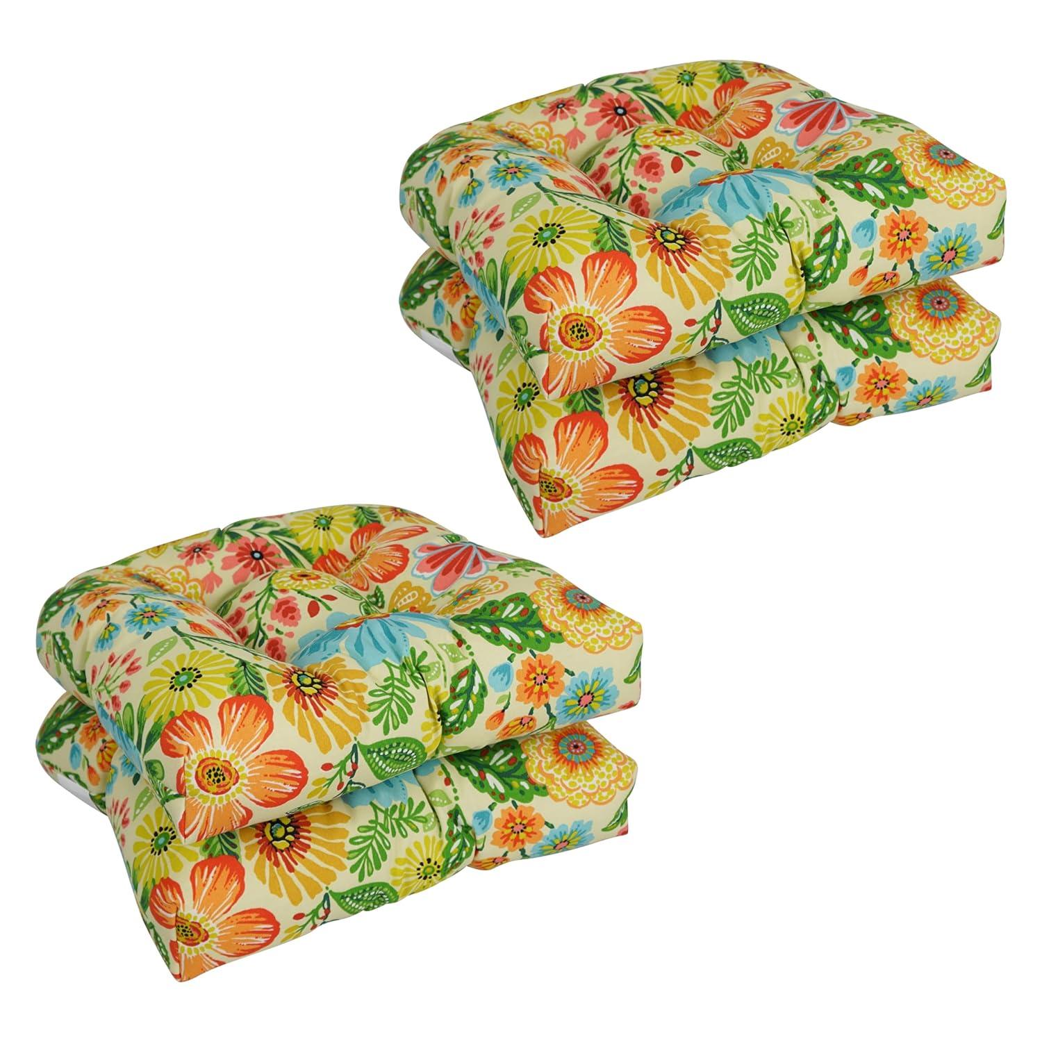 Colorful Floral Polyester Tufted Dining Chair Cushions, 19" x 19" Set of 4
