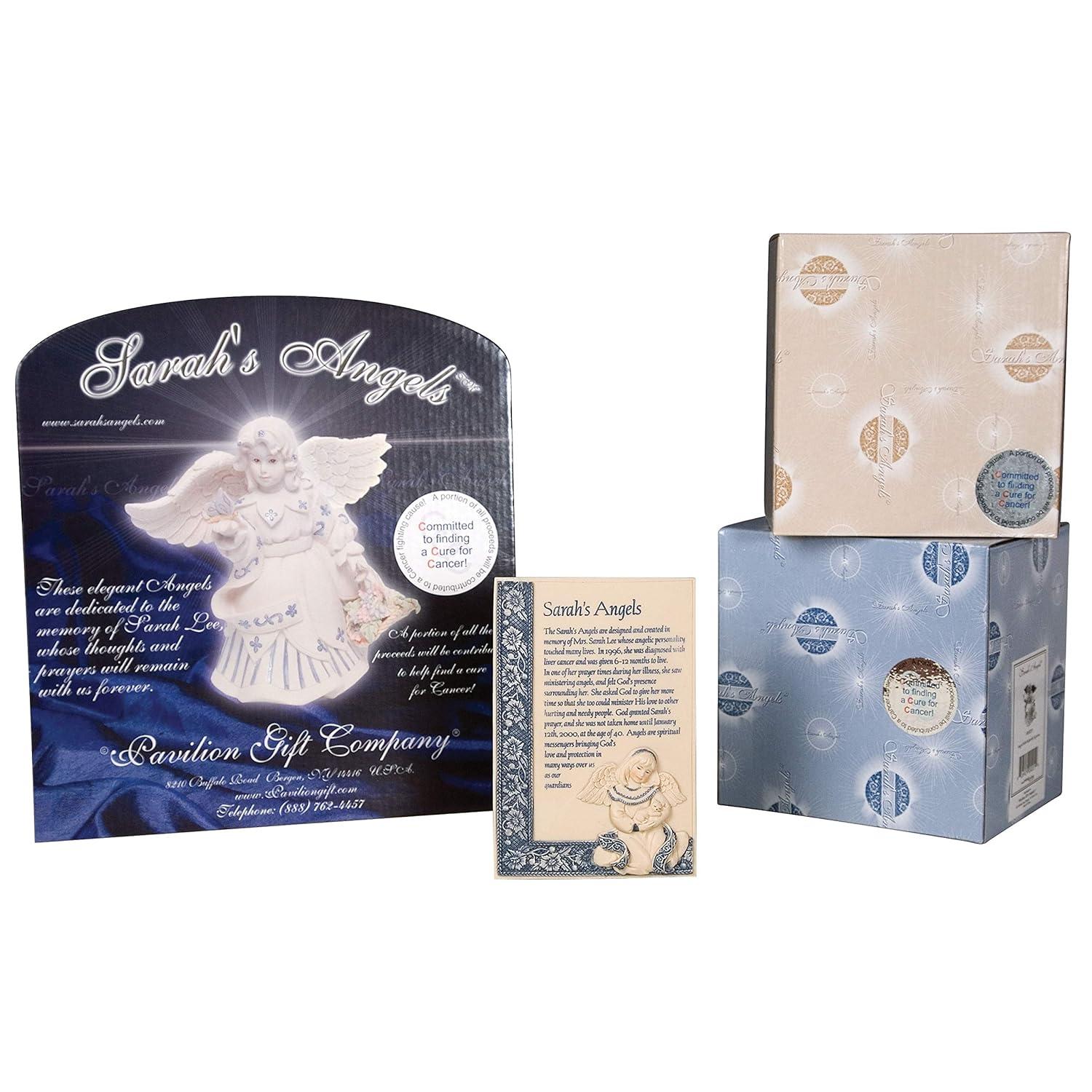 Pavilion Gift Company Angel w/Church Scene Figurine, Off-White, Blue