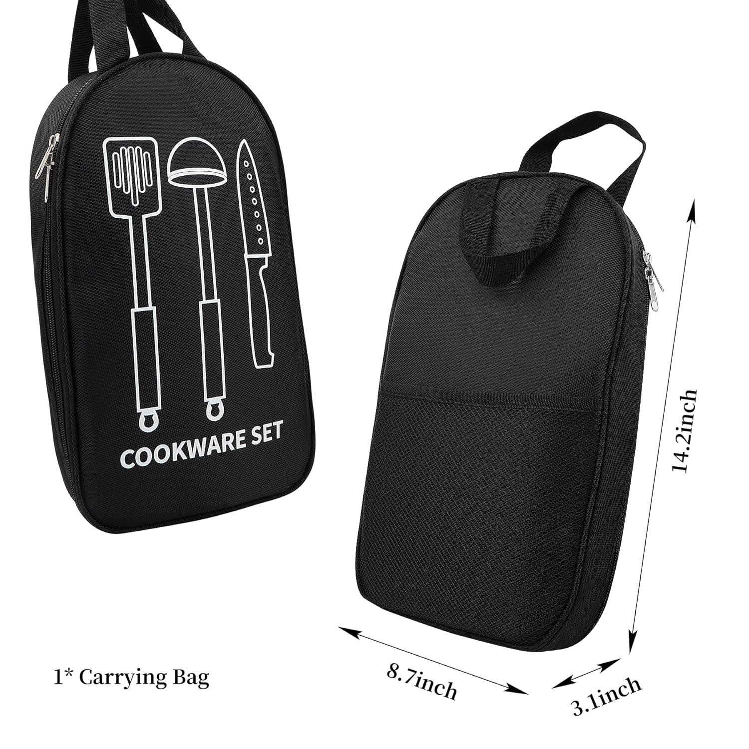 Camping Cooking Utensils Set, Stainless Steel Grill Tools, Camping BBQ Cookware Gear and Equipment for Travel Tenting RV Van Picnic Portable Kitchen Essentials Accessories