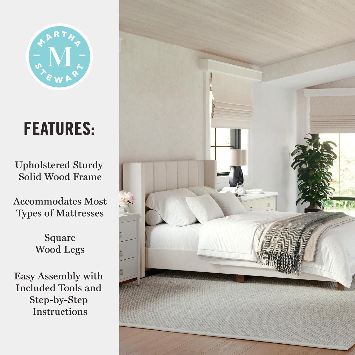 Martha Stewart Martha Stewart Kay Upholstered Platform Bed With Channel Stitched Wingback Headboard