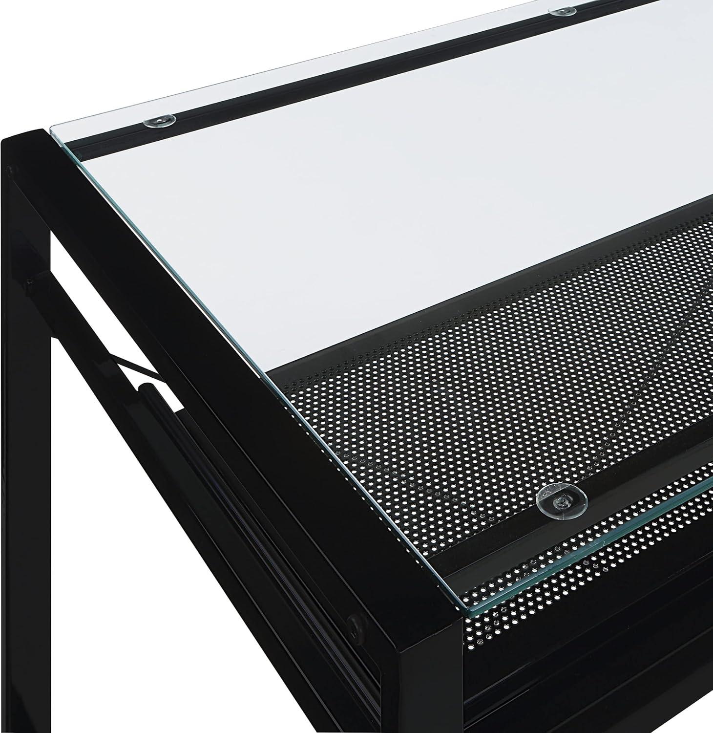 Zephyr Computer Desk with Clear Tempered Glass Top and Black Metal Frame