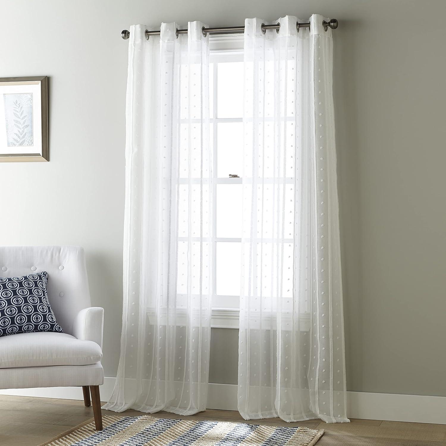 White Sheer Grommet Polyester Window Curtain Panel Pair