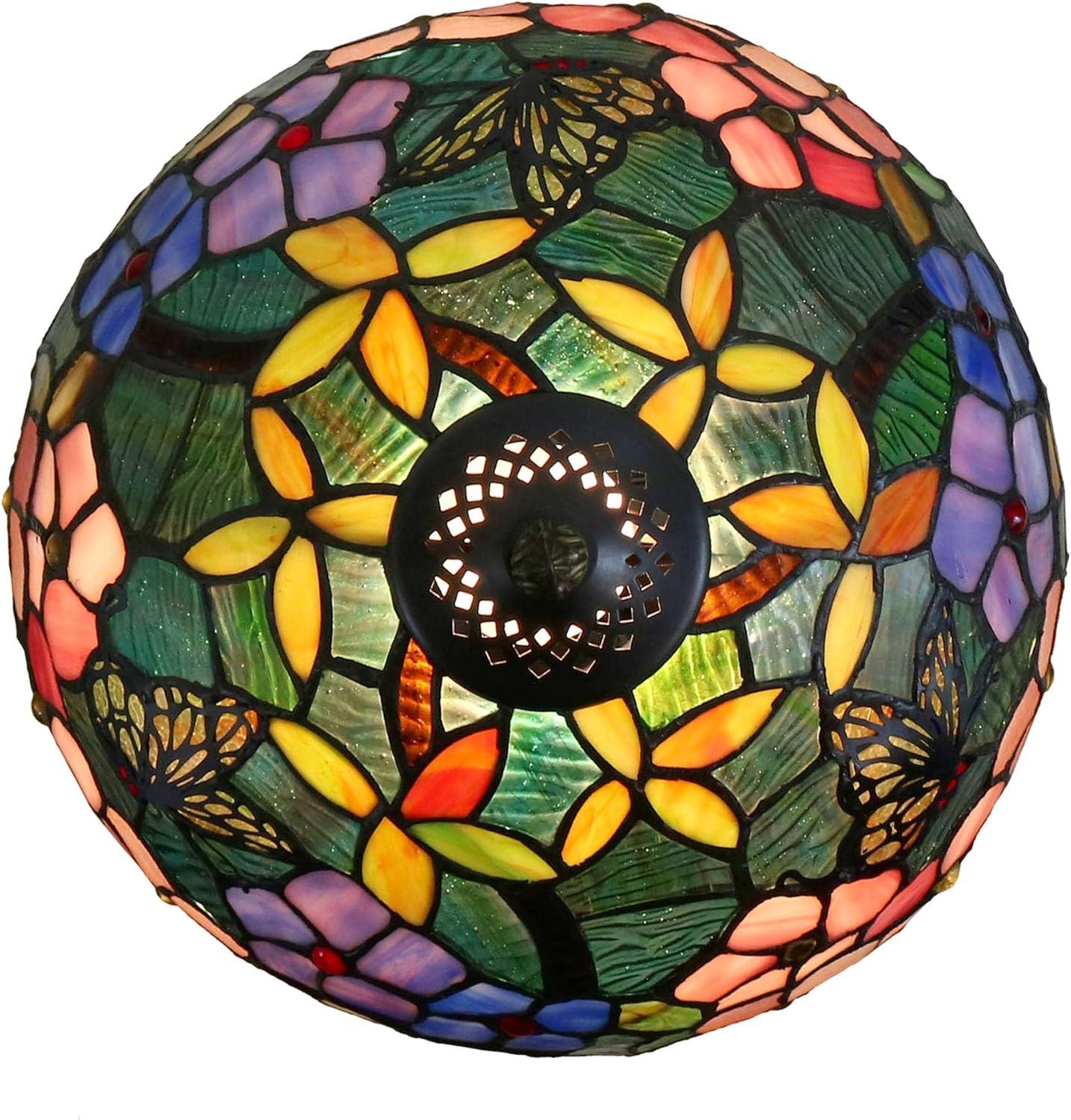 BY Family Handmade Fox Peony Tiffany Table Lamp With Antique Bronze Base And Floral Dome Shade