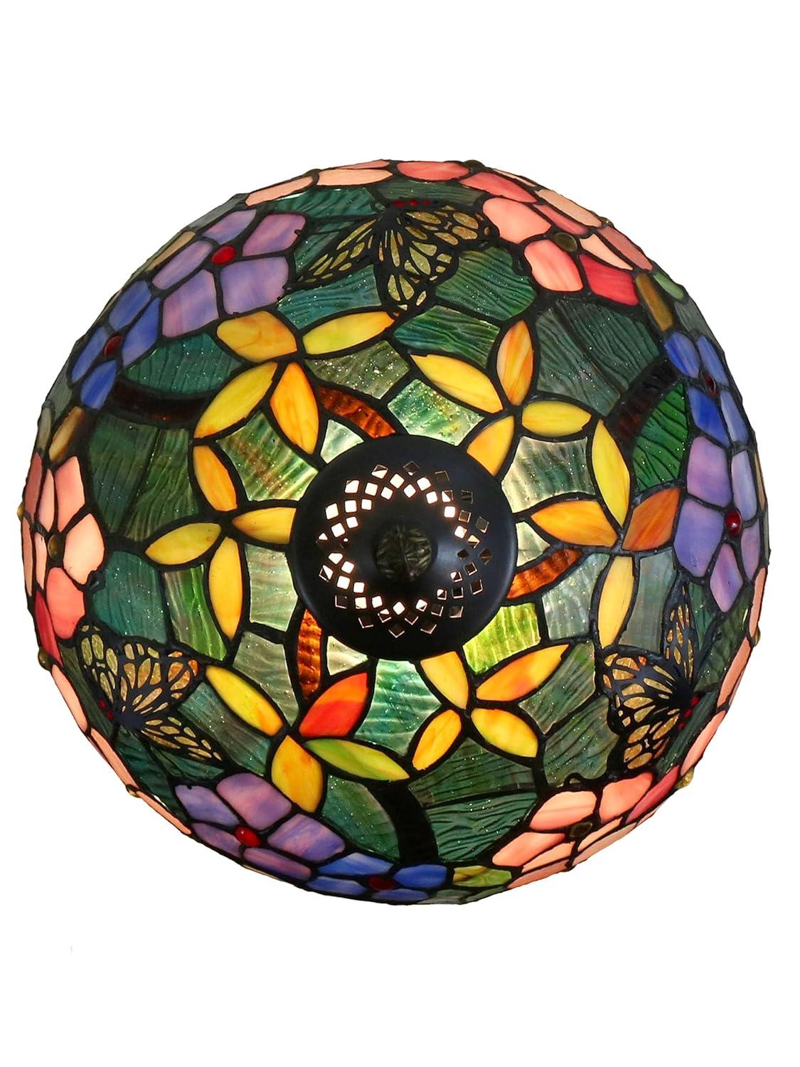 BY Family Handmade Fox Peony Tiffany Table Lamp With Antique Bronze Base And Floral Dome Shade