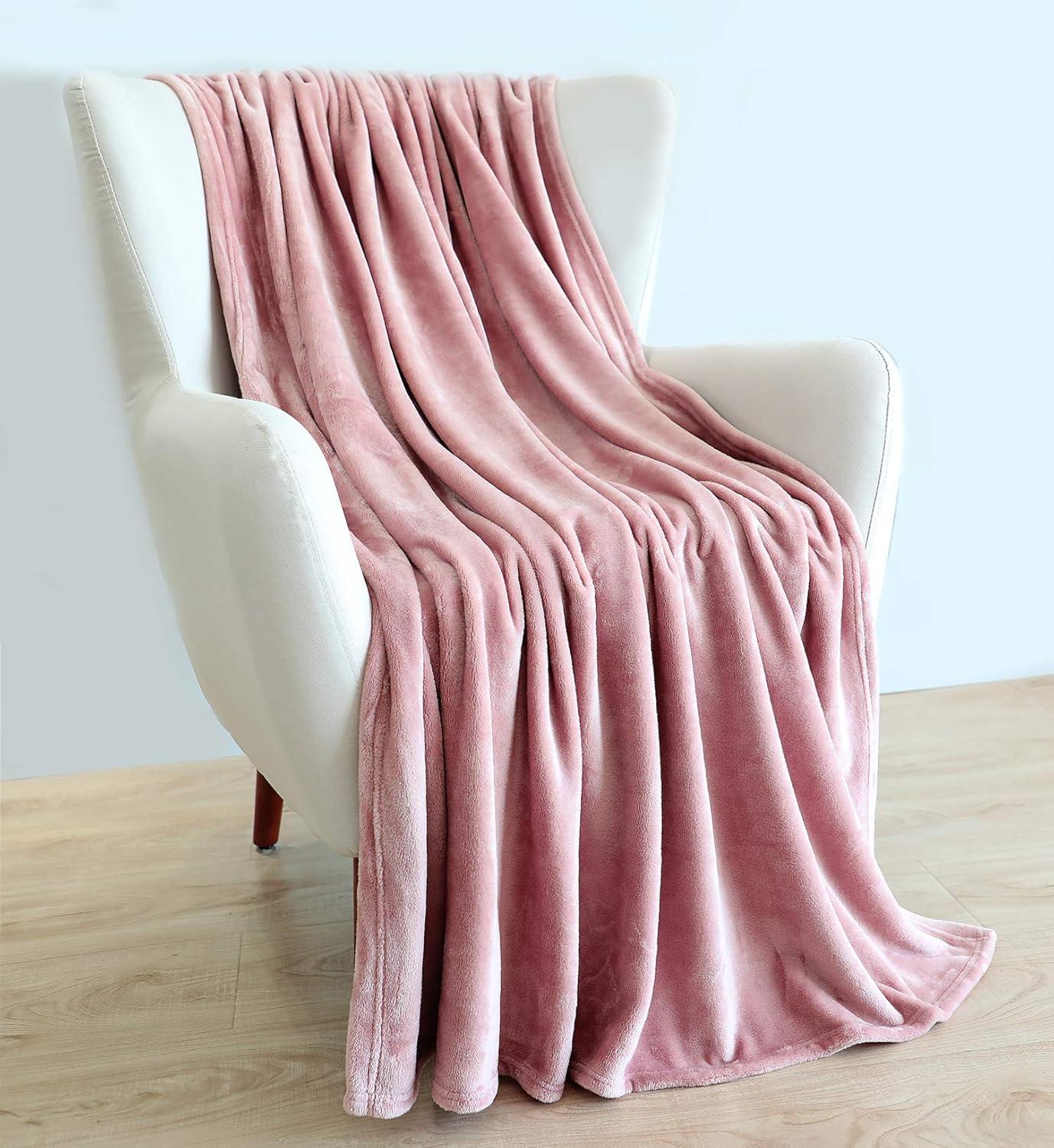 TASTHROW Large Flannel Fleece Throw Blanket, 50×70 Inch - Cozy Lightweight Thick Blanket - All Seasons Suitable for Women, Men and Kids (Pink)