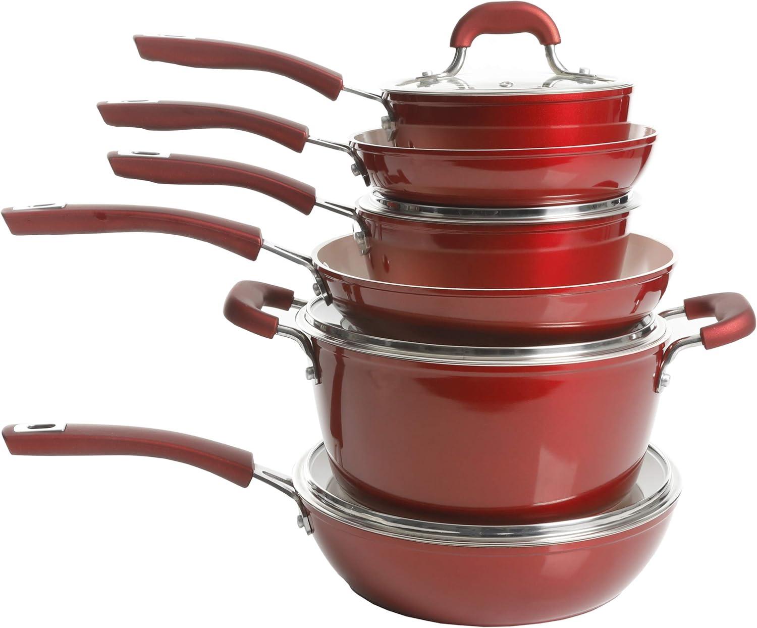 Kenmore 12-Piece Metallic Red Aluminum Nonstick Cookware Set