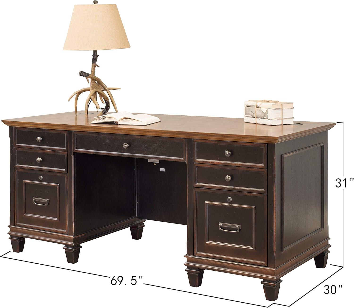 Hartford Executive Home Office Desk with Hutch, Black and Brown