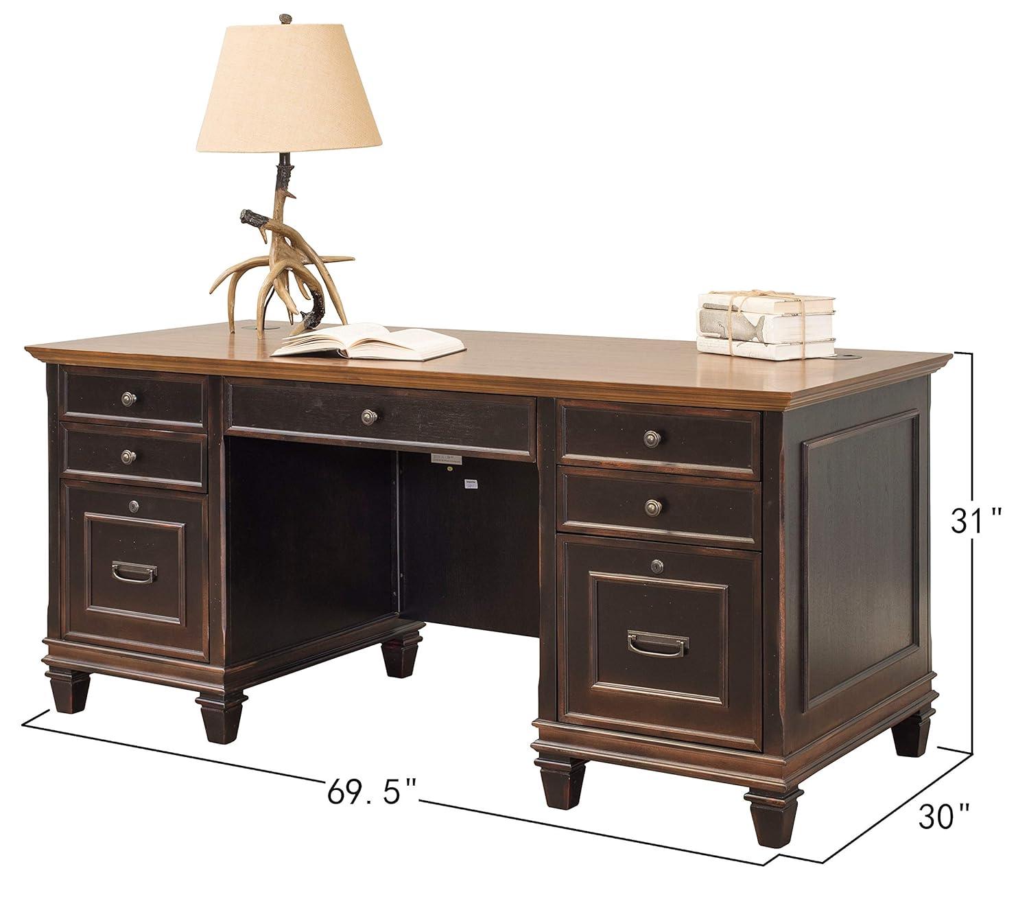 Hartford Executive Home Office Desk with Hutch, Black and Brown