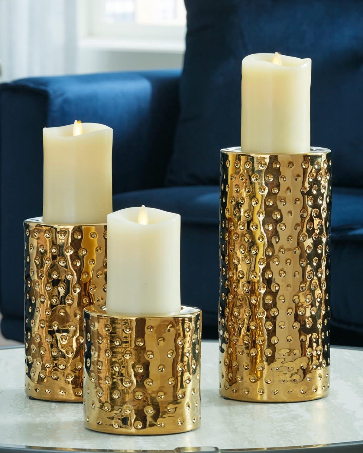 Signature Design by Ashley Contemporary Marisa Candle Holder (Set of 3)  Gold Finish