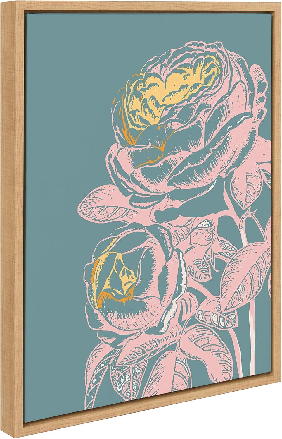 18" x 24" Sylvie Floral in Teal Framed Wall Canvas by Apricot and Birch Natural - Kate & Laurel All Things Decor