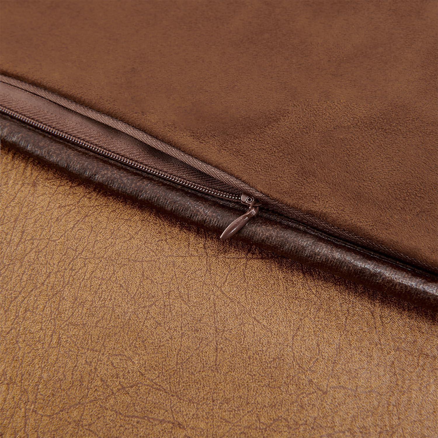 Paseo Road Brighton Western Bedding 4 Piece Full Size Comforter Set, Brown Rustic Cabin Theme Faux Leather Bed Set, Winter Warm Comforters Sets with Bed Skirt, Shams, Accent Pillow