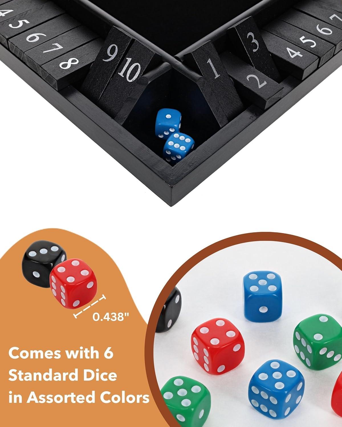 WE Games 4 Player Travel Shut The Box Board Game, Black Stain, 8.5 in.