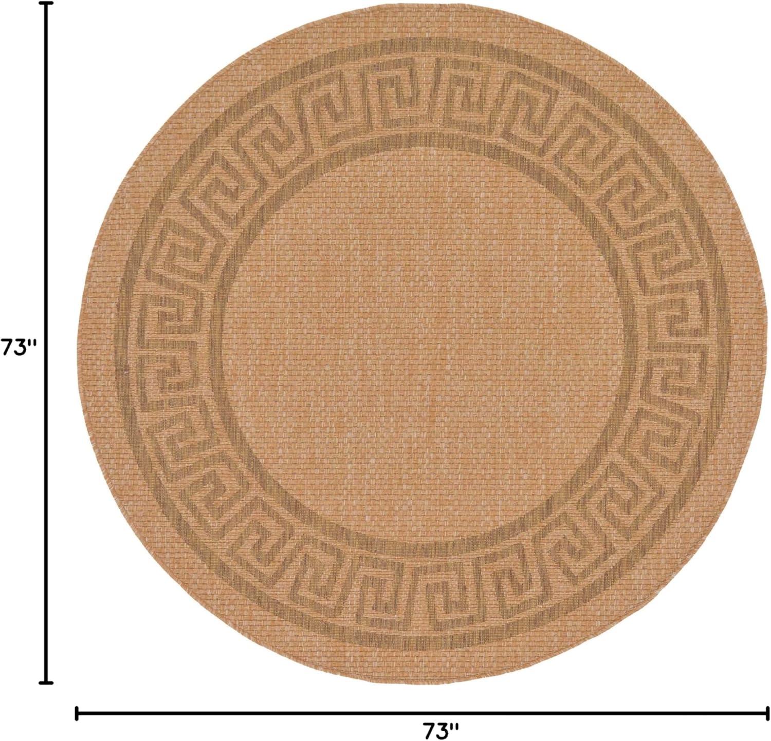 Light Brown Round Synthetic Easy Care Outdoor Rug