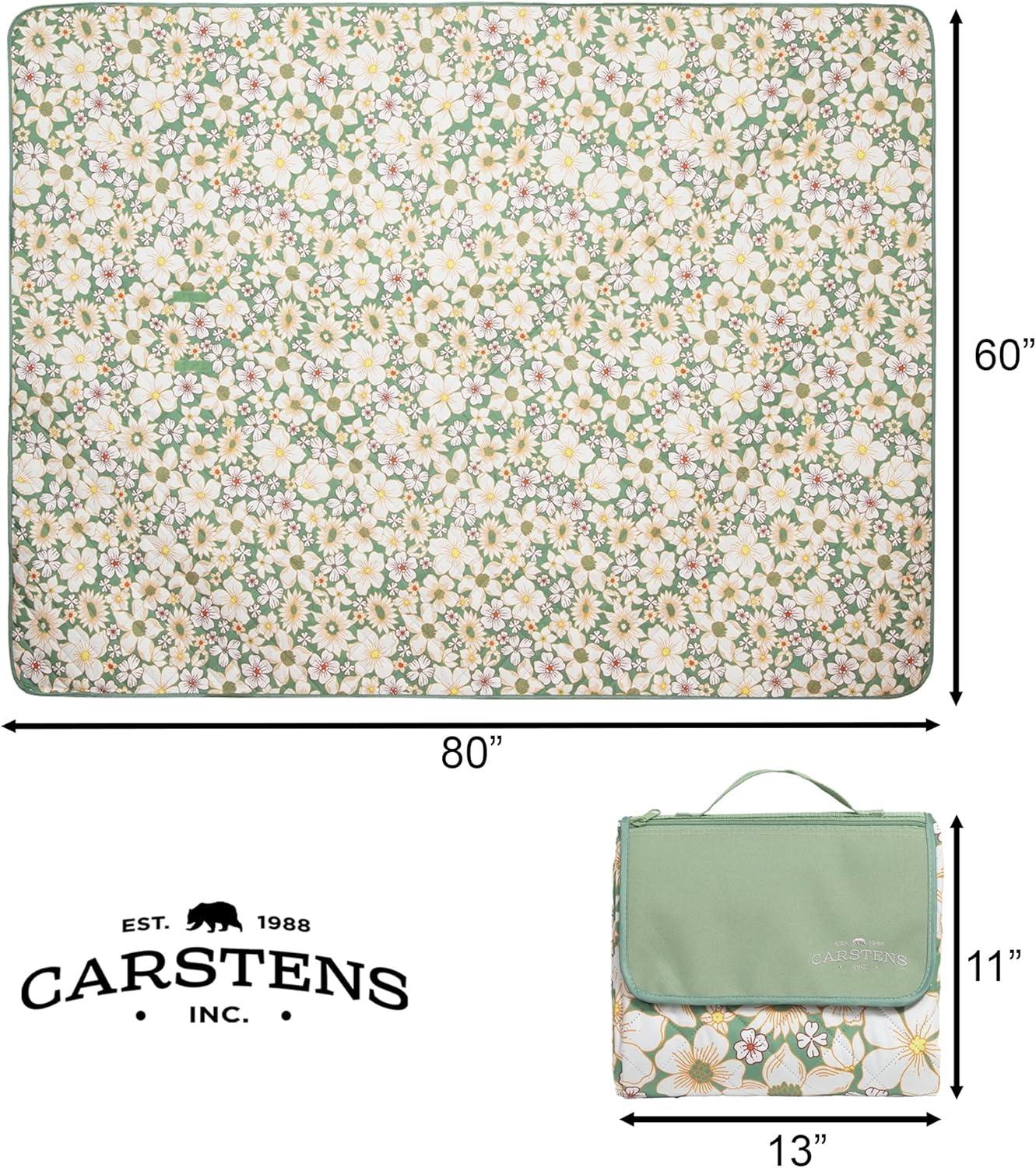 Green and Floral Waterproof Picnic Blanket, 60" x 80"