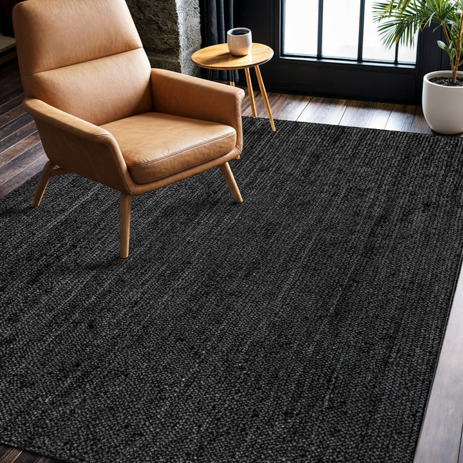 QUINCH Natural Fiber Jute Rug Hand Braided Farmhouse Rectangle Area Rug