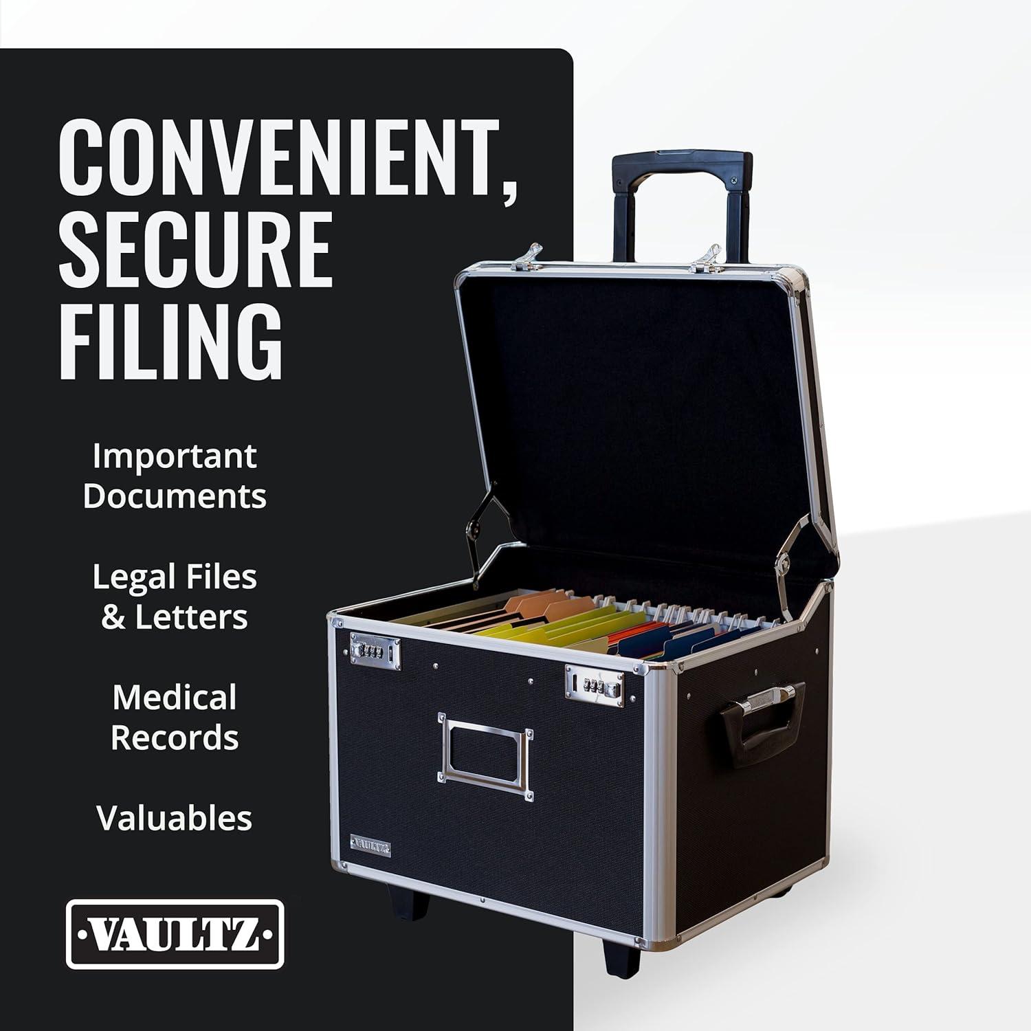 Vaultz Locking Mobile Rolling File Storage Chest, Letter/Legal Wheelie Case, Black/White Stripes