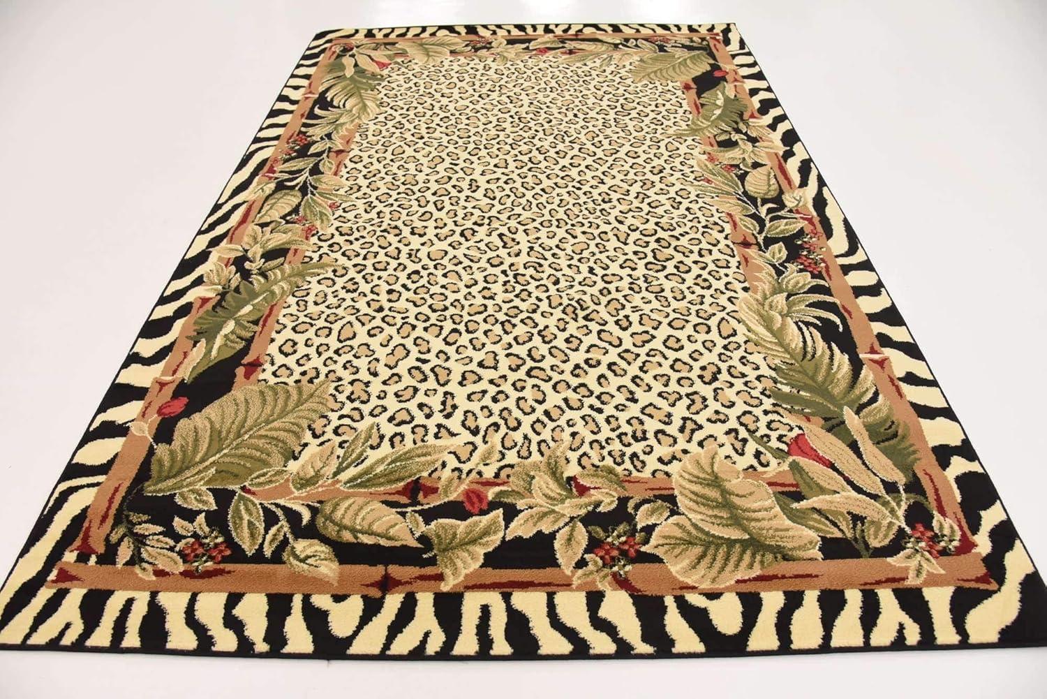 Unique Loom Wildlife Collection Area Rug - Jungle (6' 1" x 9' Rectangle Cream/Black)