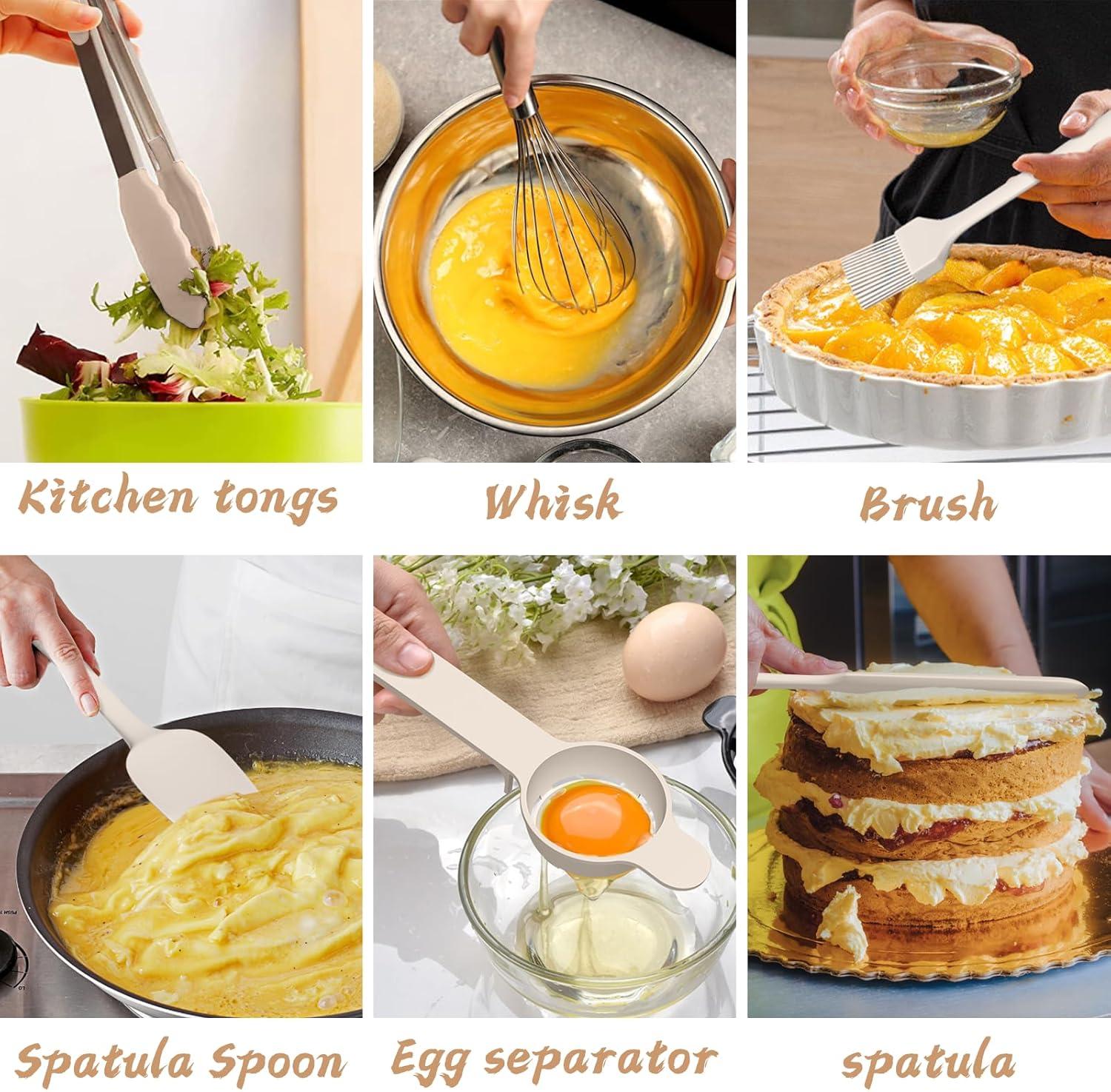 Mixing Bowls with Airtight Lids, 20 piece Stainless Steel Metal Nesting Bowls, Non-Slip Silicone Bottom, Size 7, 3.5, 2.5, 2.0,1.5, 1,0.67QT Great for Mixing, Baking, Serving (Khaki)