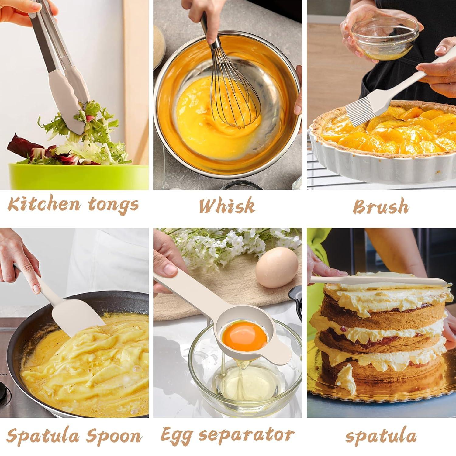 Mixing Bowls with Airtight Lids, 20 piece Stainless Steel Metal Nesting Bowls, Non-Slip Silicone Bottom, Size 7, 3.5, 2.5, 2.0,1.5, 1,0.67QT Great for Mixing, Baking, Serving (Khaki)