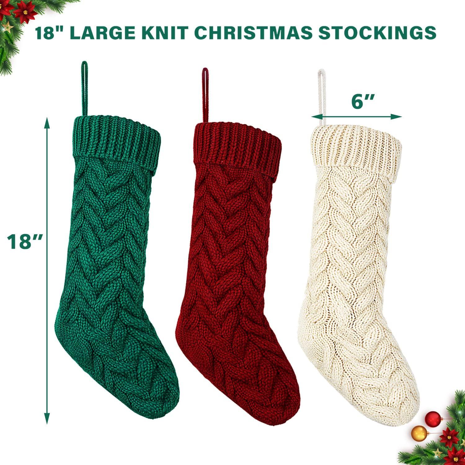 6pcs Christmas Stockings 18 inch Burgundy, Ivory, Green Vintage Cable Knit Xmas Stockings for Family Christmas DecoratioBurlap Christmas Stockings Xmas Fireplace Hanging Stockings,Truck Christmas Buf