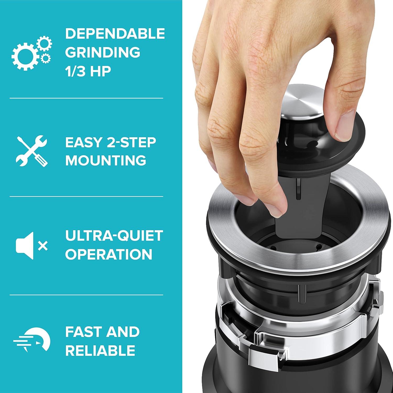 Kraus 1/3 HP WasteGuard High-Speed Ultra-Quiet Motor Garbage Disposal with Quick Connect Mount