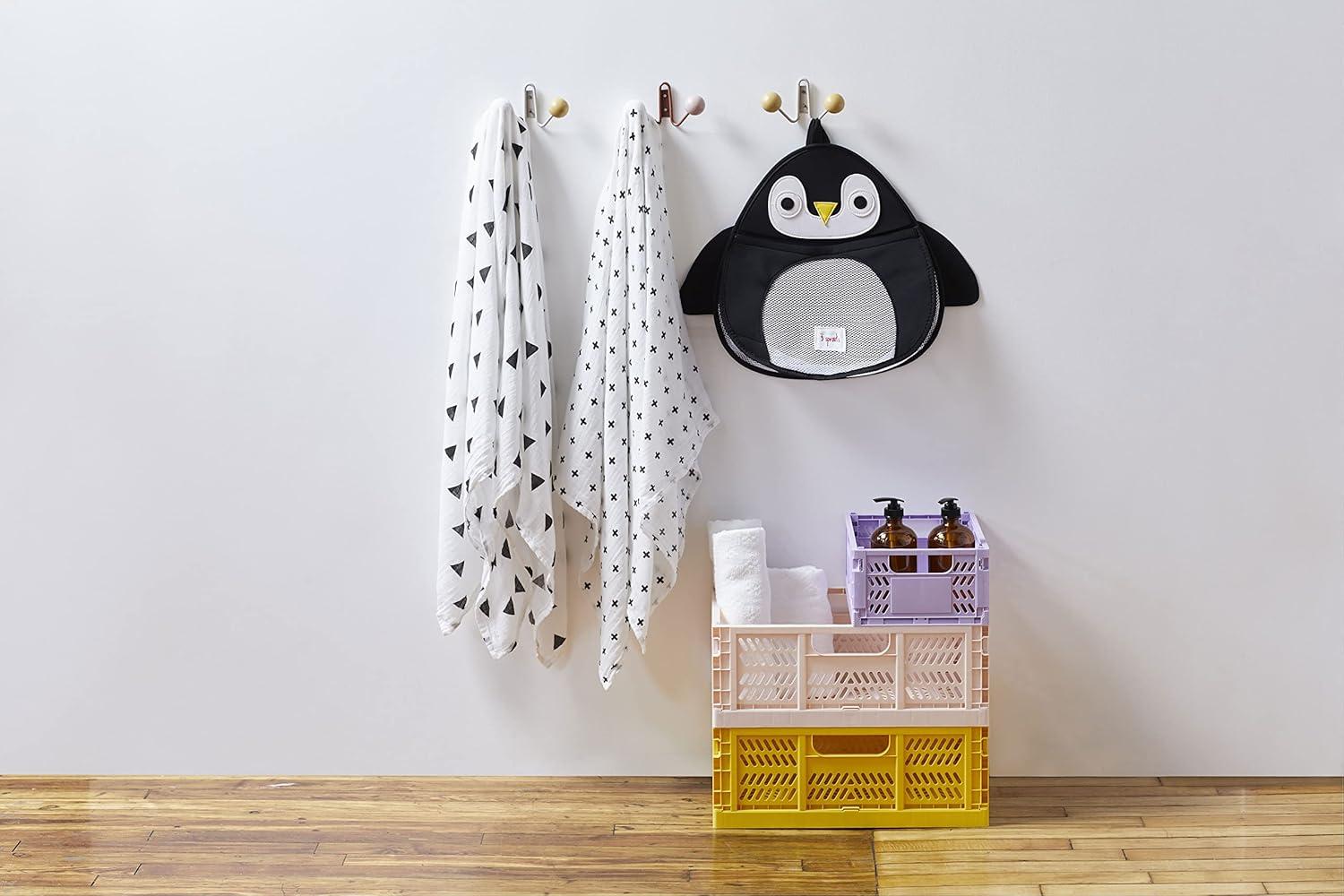 Black Penguin Suction Cup Bath Toy Organizer