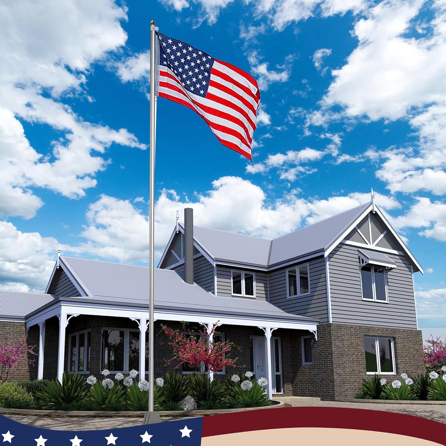 Yescom Bravery 20 Ft Aluminum Sectional Flagpole Kit 3'x5' US Flag Gold Ball Kit Hardware Outdoor Garden Halyard Pole