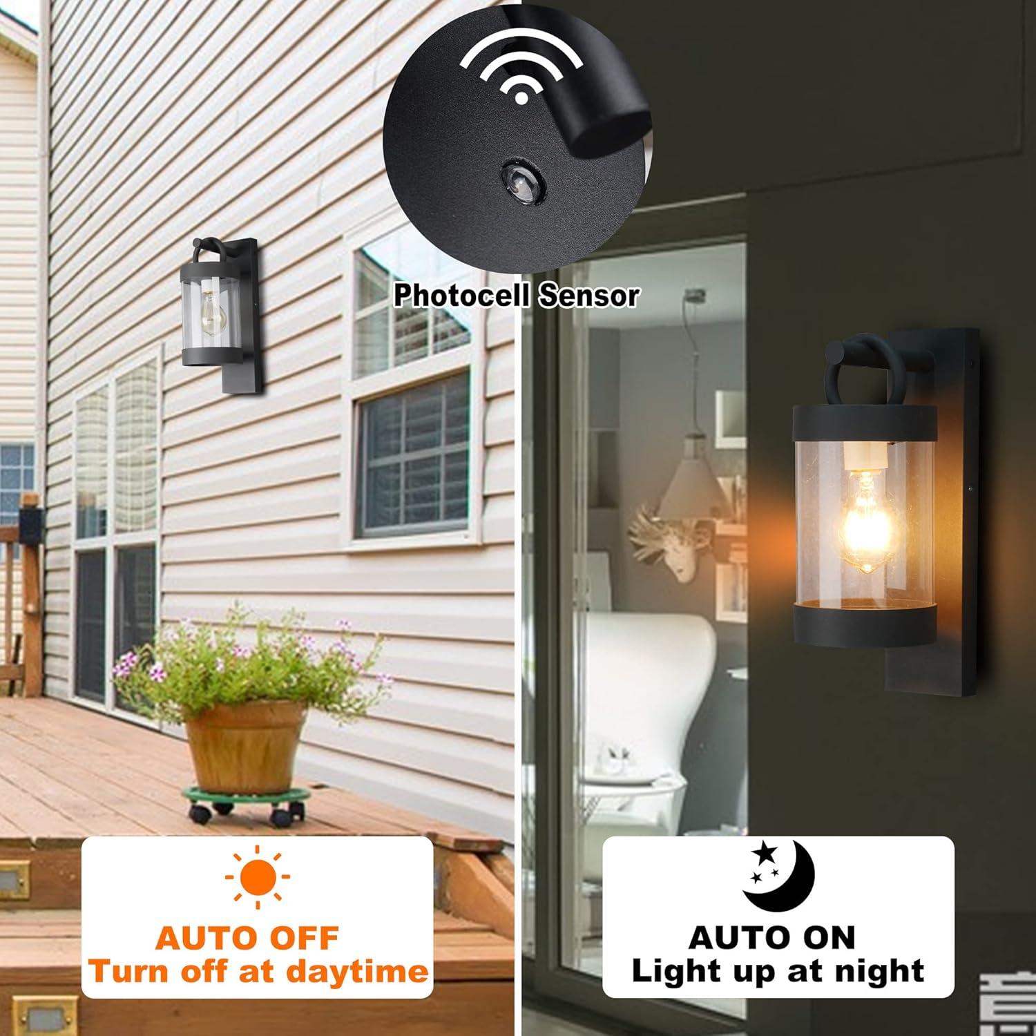 Modern Black Aluminum Outdoor Wall Lantern Sconce 2-Pack