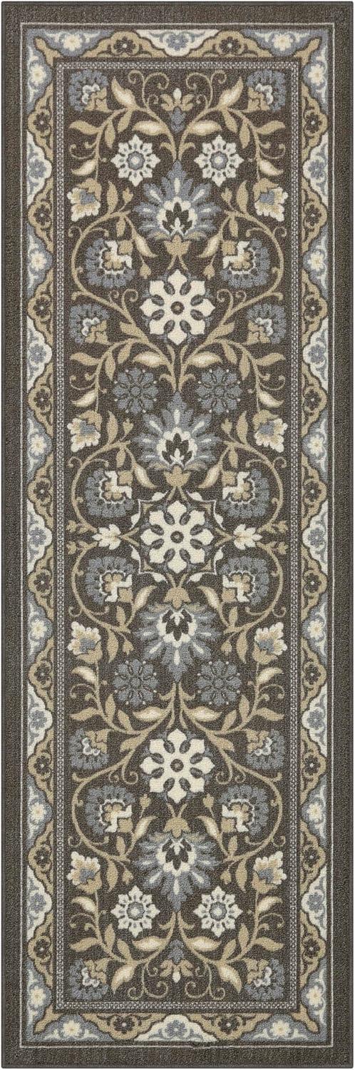 Maples Rugs Florence Traditional Swirl Gray Washable Hallway Runner Rug, 2' x 6'
