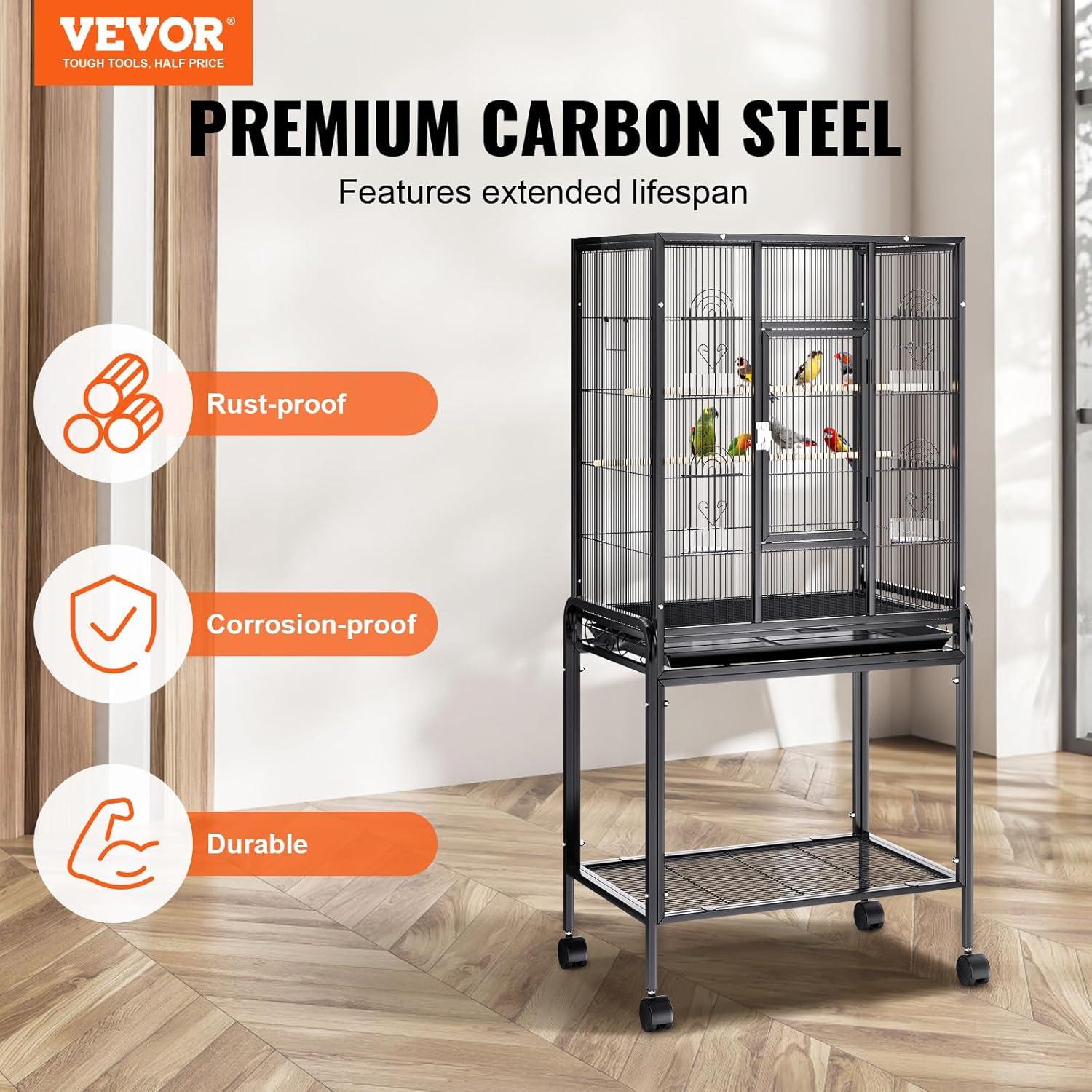 VEVOR Carbon Steel Flight Bird Cage for Parakeets, Cockatiels, Parrots 25*17*53inches