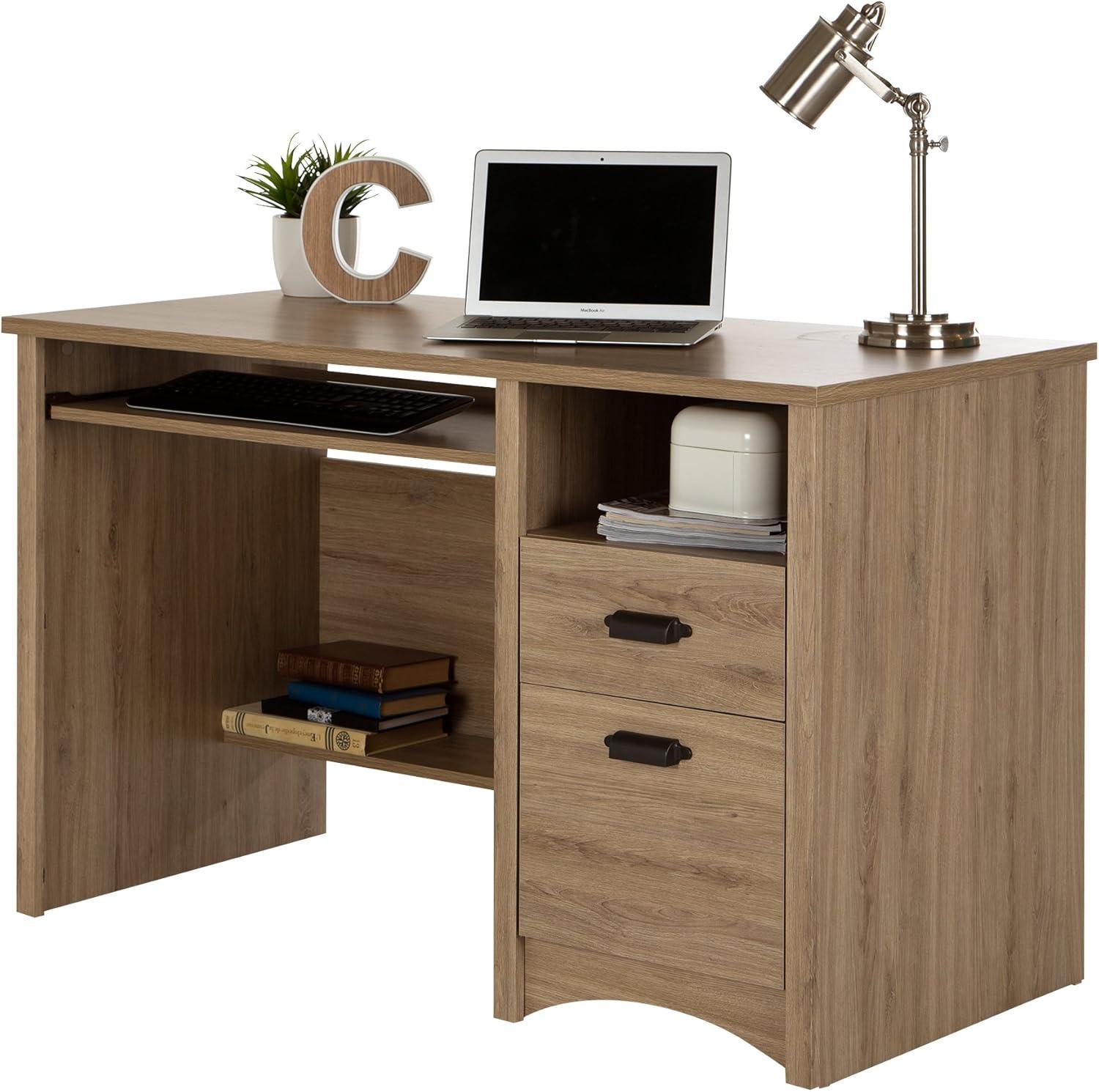 Gascony Computer Desk with Keyboard Tray Rustic Oak - South Shore: Modern Hutch Design, CPU Storage, Laminate Surface