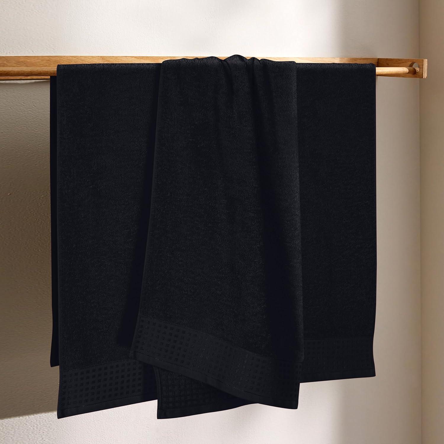 GLAMBURG Premium Cotton 4 Pack Bath Towel Set - 100% Pure Cotton - 4 Bath Towels 27x54 - Ideal for Everyday use - Ultra Soft & Highly Absorbent - Black