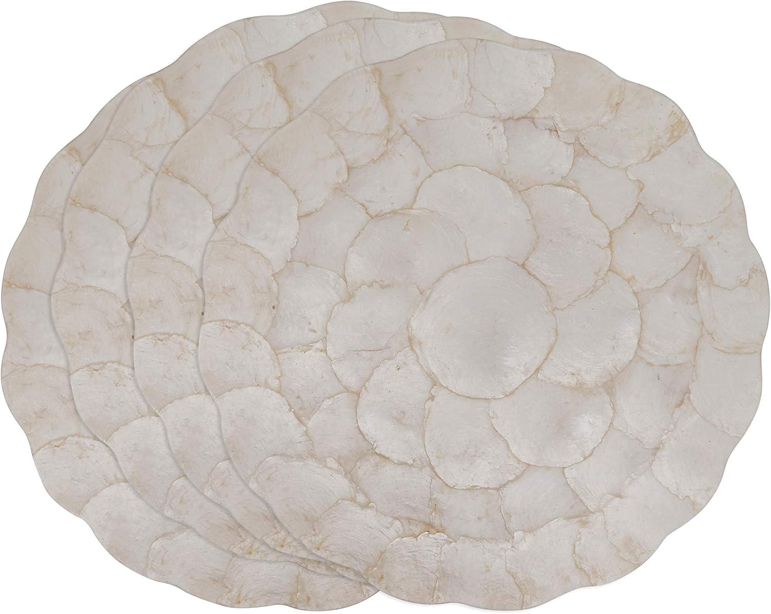 Ivory Scalloped Capiz Placemats Set of 4, 15"