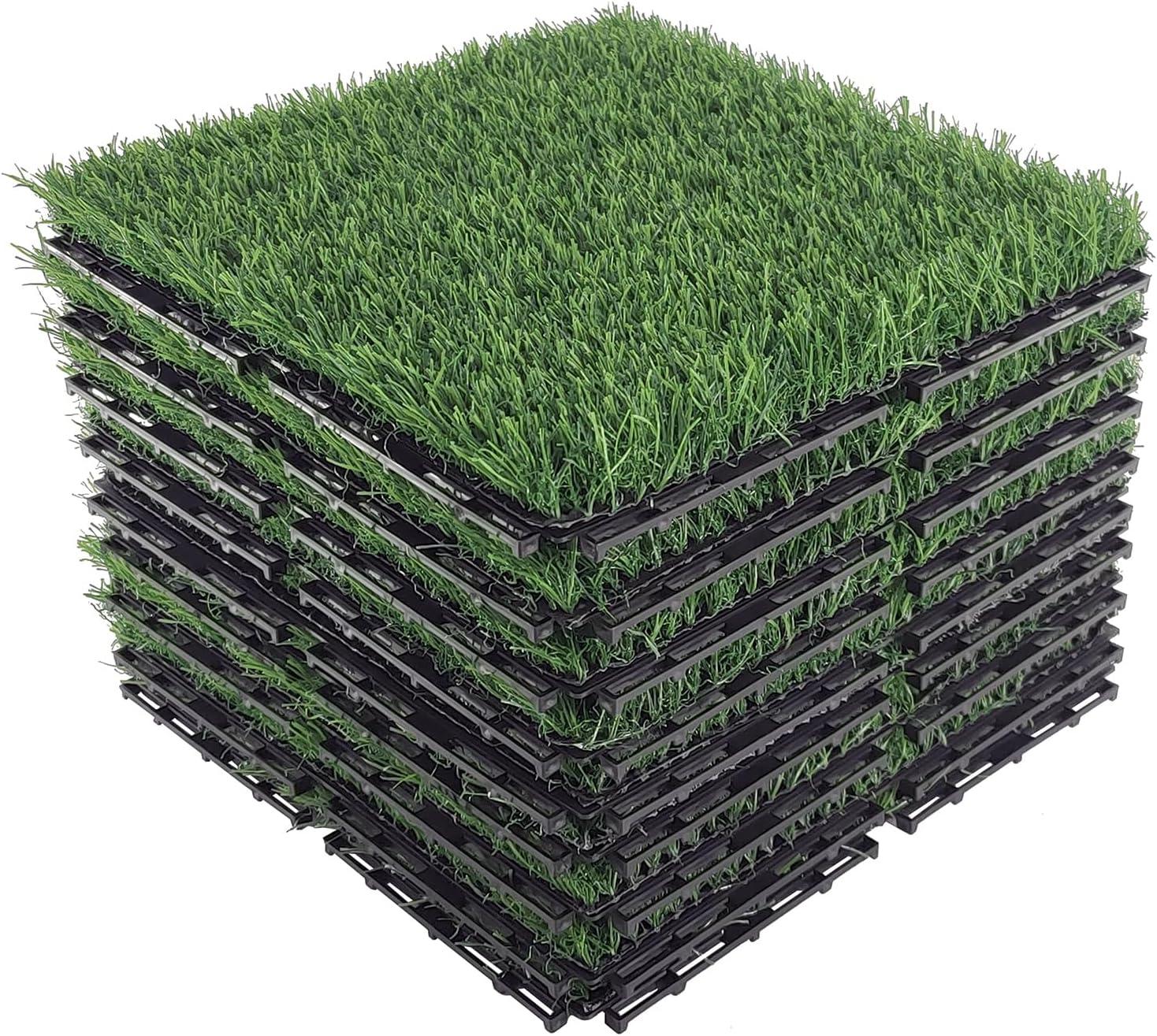 9 Pack 12" × 12" Artificial Grass Tiles - Self-Draining, Interlocking, and Easy to Install - Perfect for Patios, Balconies, Dogs, Pets, and Kids