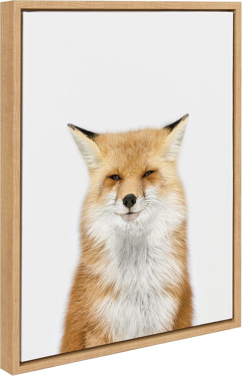 Natural Framed Fox Canvas Wall Art for Nursery