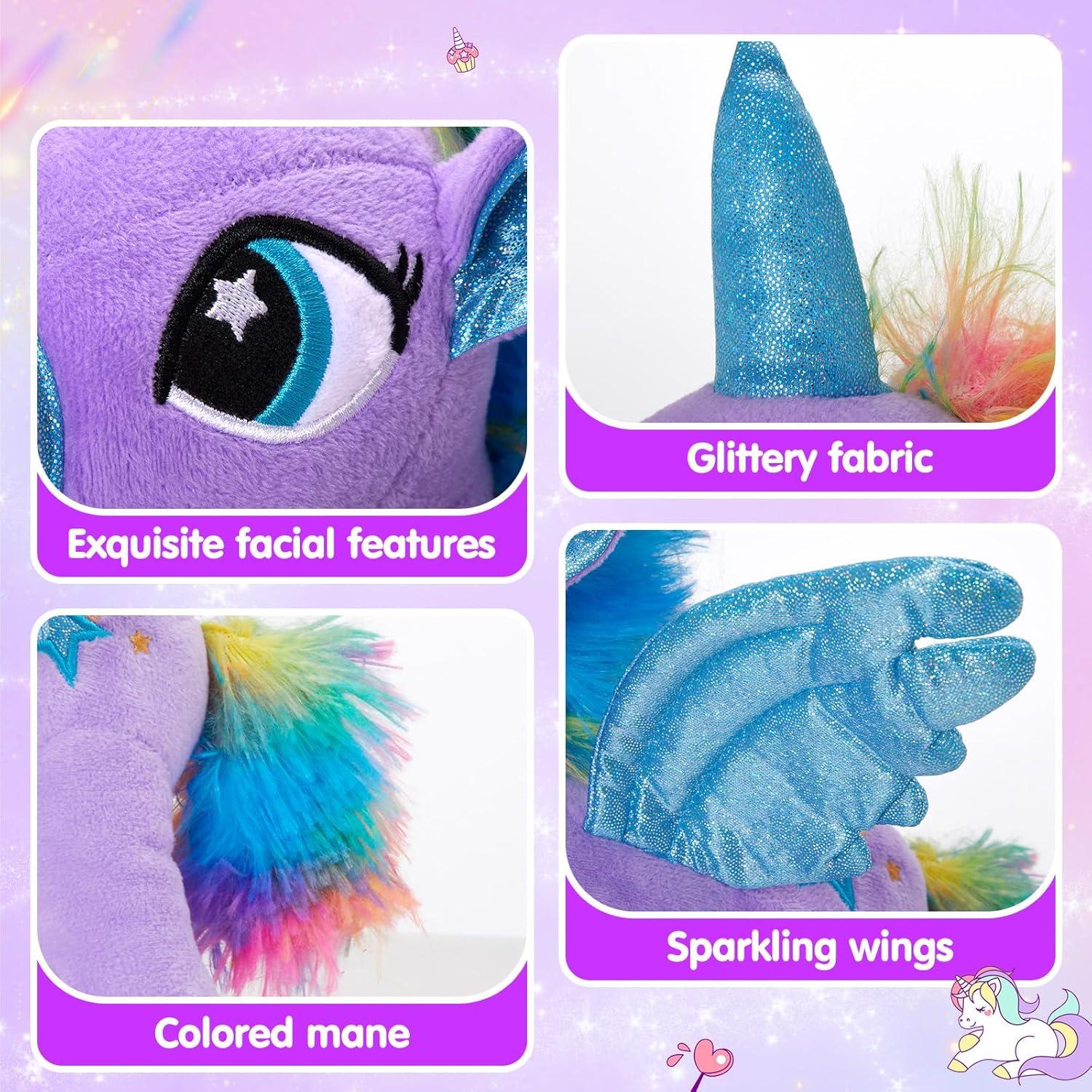 14'' Purple LED Light Up Unicorn Plush Toy with Glitter Wings