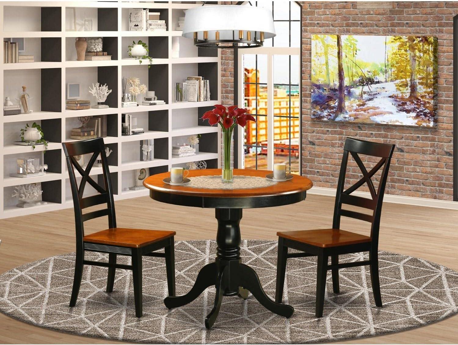 Black and Cherry Solid Wood 3-Piece Round Dining Set