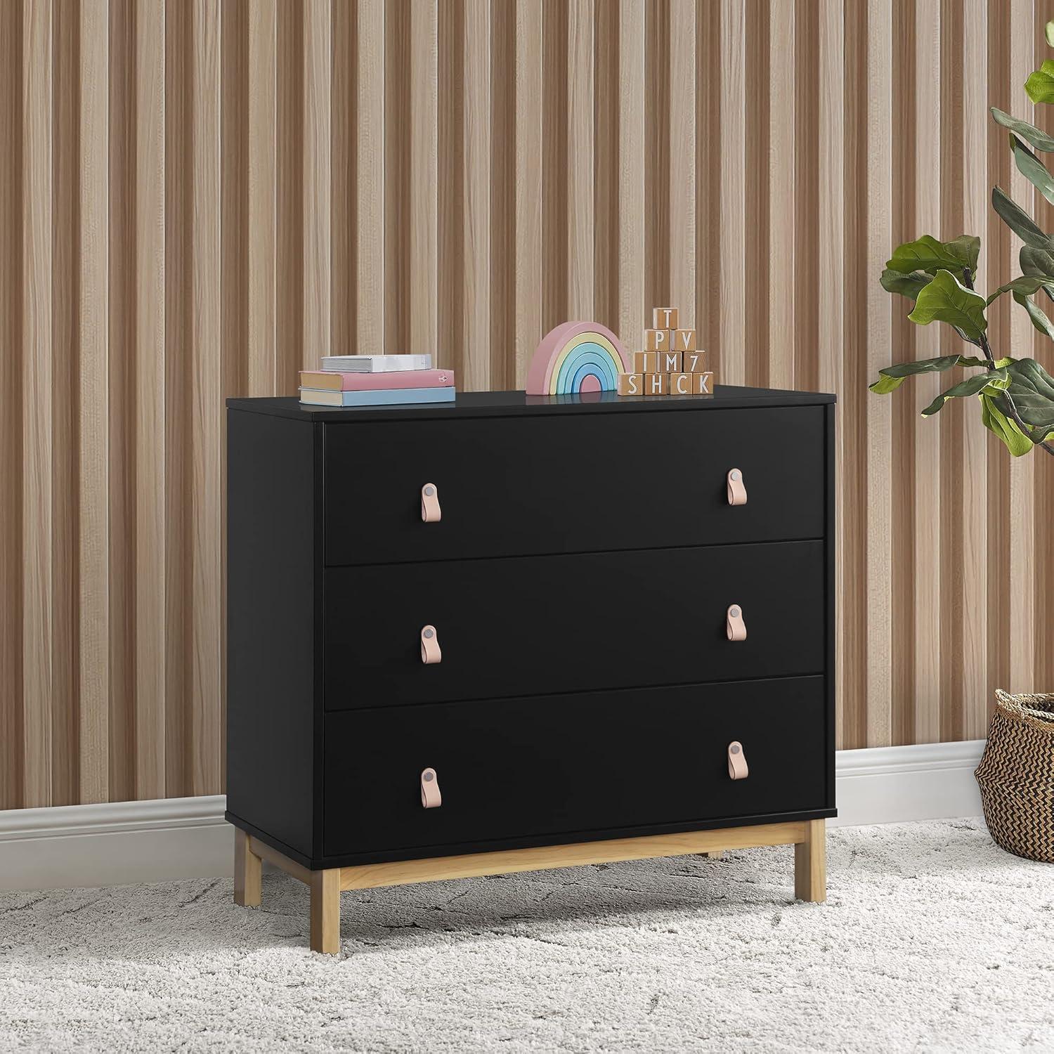 Ebony and Natural 3-Drawer Nursery Dresser with Leather Pulls