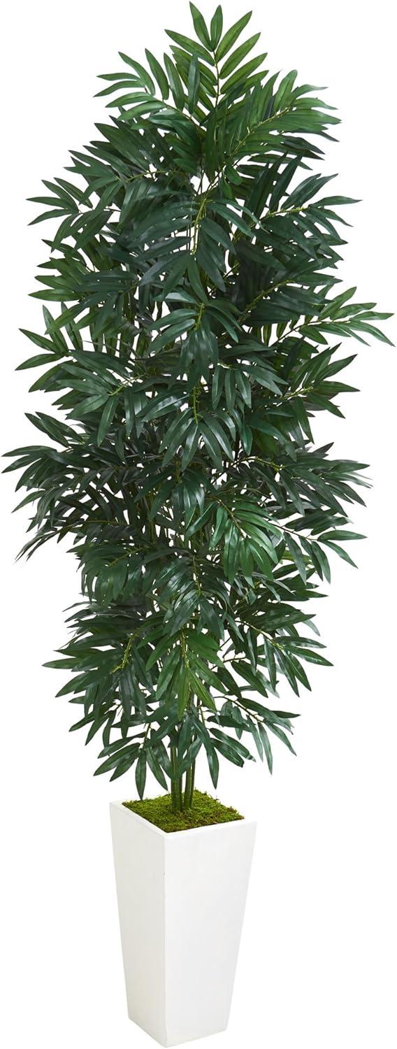 Nearly Natural 5-ft Bamboo Palm Artificial Plant in White Planter