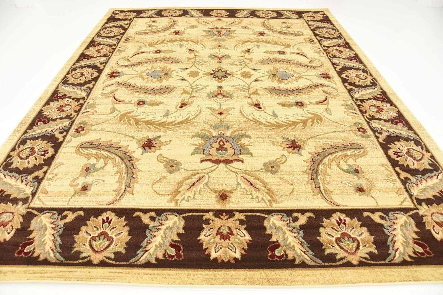 Elegant Cream Floral Synthetic 8' x 10' Rectangular Area Rug