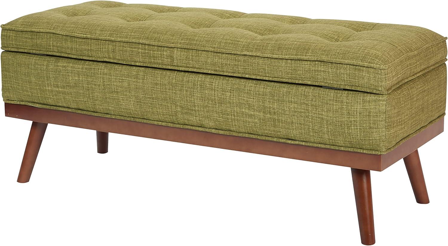 Katheryn Storage Bench Green - OSP Home Furnishings: Mid-Century Modern Ottoman, Plywood Frame, Polyester Upholstery