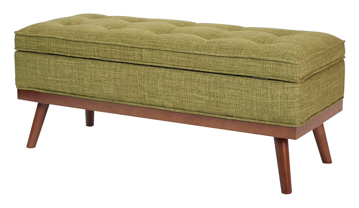 Katheryn Storage Bench Green - OSP Home Furnishings: Mid-Century Modern Ottoman, Plywood Frame, Polyester Upholstery